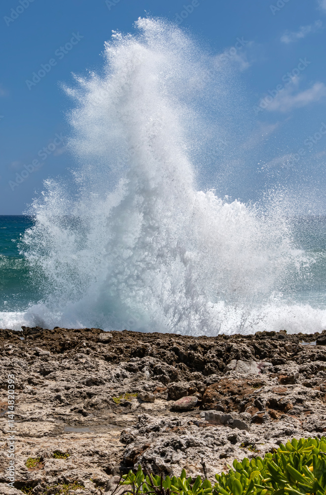Water Gushing Out from a Blowhole on the East Coast of Grand Cayman Island