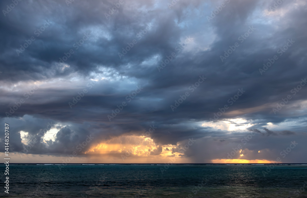 Dramatic Sky as the Sunrises Behind Rain Clouds