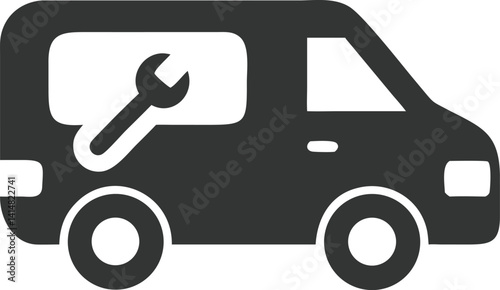 Dark Gray Van Silhouette with Wrench, Mobile Repair Icon on Transparent Background