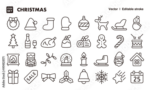 Christmas line icon set. Vector editable stroke icon.