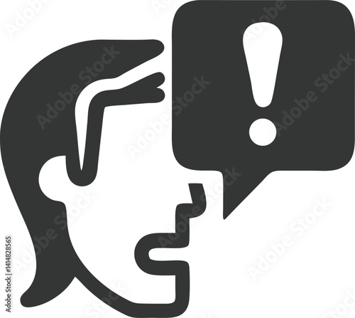 Face Profile with Exclamation Mark Bubble, Communication, Attention Icon Design