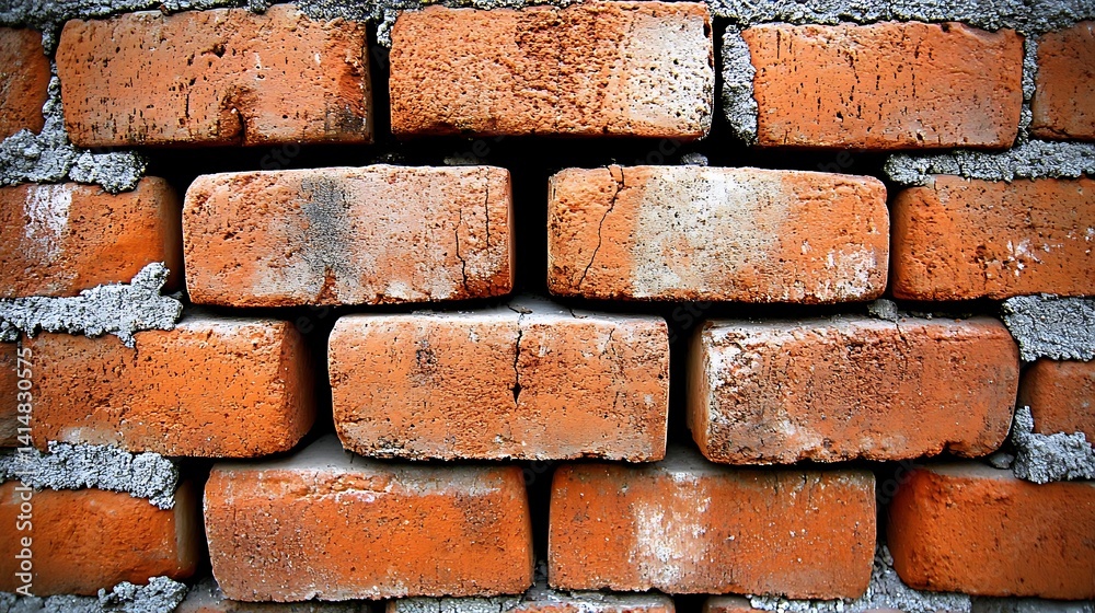 Fototapeta premium Close-up of a red brick wall showing texture and mortar construction details