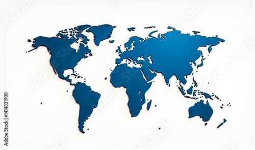A blue world map with the continents of Africa, Asia, Europe, and North America. The map is white in color