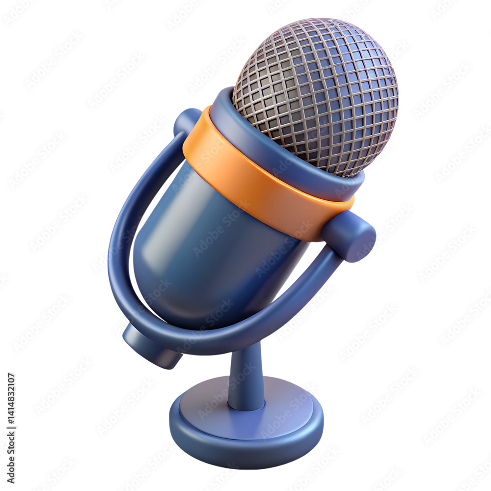 A vibrant, modern microphone design ready for recording and broadcasting. 3D Cartoon plastic style icon A vibrant, modern microphone design ready for recording and broadcasting. 3D Cartoon plastic style icon