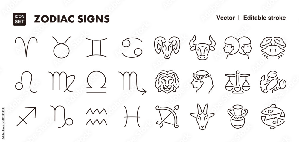 Εκτύπωση καμβά Zodiac horoscope signs line icon set