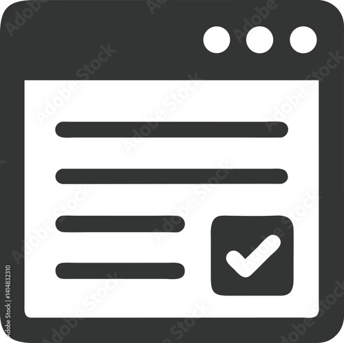 Form Icon with Check Mark, Transparent Background, Rounded Corners, Line Style