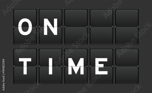 Black color analog flip board with word on time on gray background