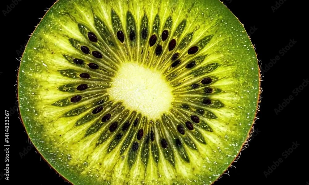 Close-up of vibrant kiwi slice with seeds