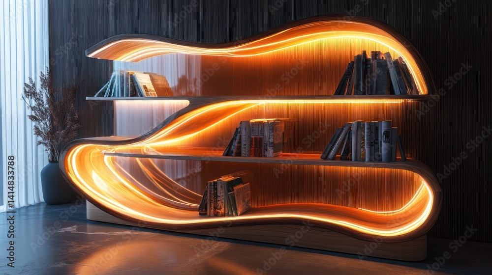 Naklejka premium Futuristic Illuminated Bookshelf Design