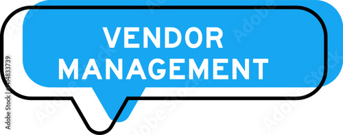 Speech banner and blue shade with word vendor management on white background