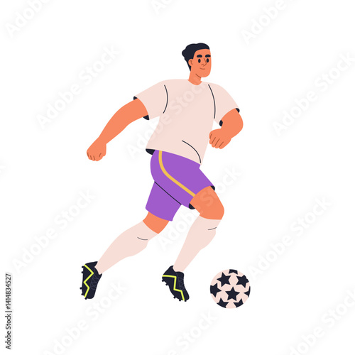 Soccer, football player running with ball. Man athlete playing sport game. Ha...