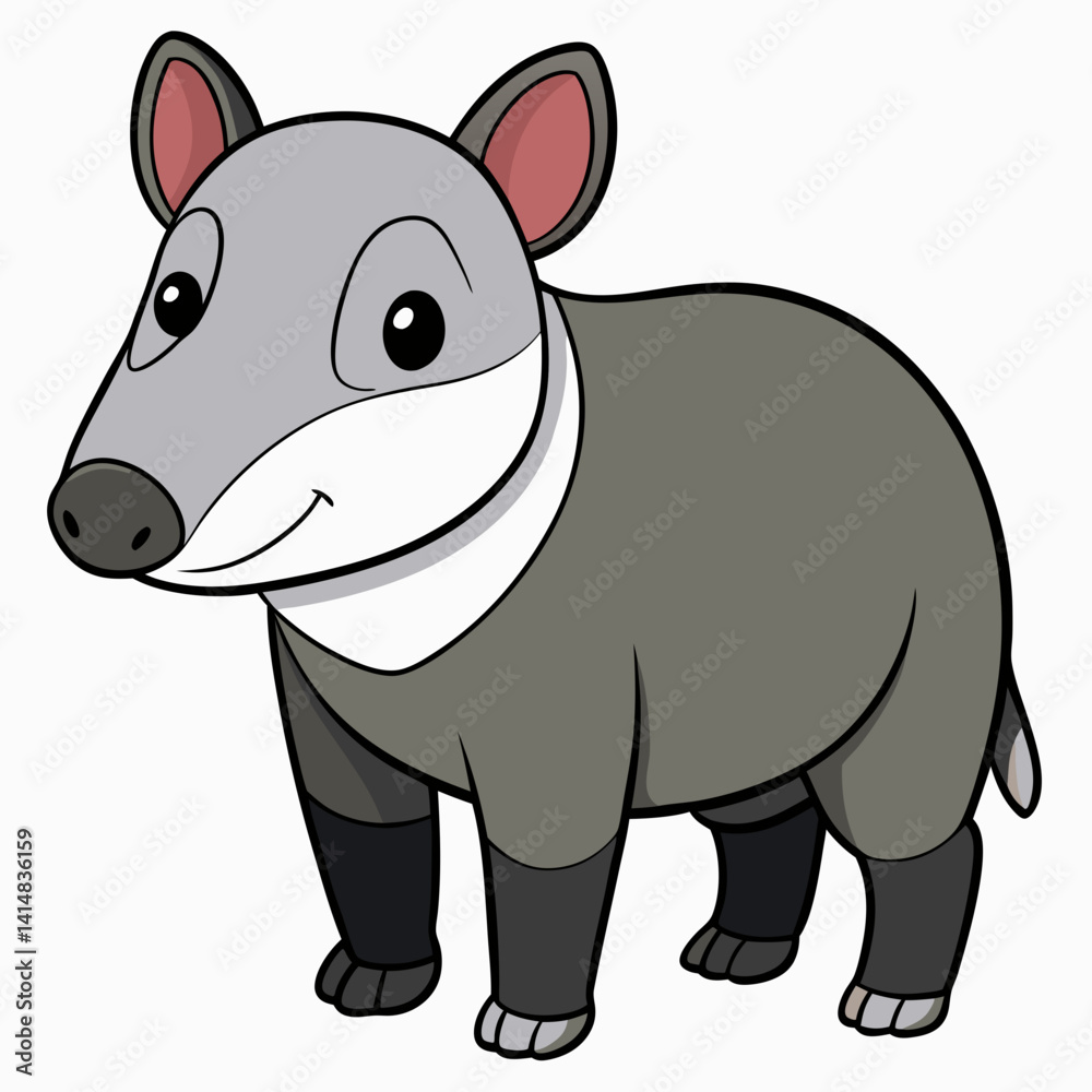 Naklejka premium animal, cartoon, illustration, vector, mammal, rhino, hippo, wild, wildlife, elephant, zoo, rhinoceros, safari, isolated, baby, hippopotamus, cute, nature, drawing, pig, big, fun, happy, character, wh