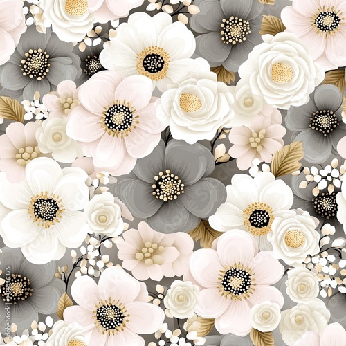 Obraz na płótnie Delicate wildflowers in beige, gray, cream, and blush pink create a vintage garden effect, perfect for feminine living areas SEAMLESS PATTERN w salonie