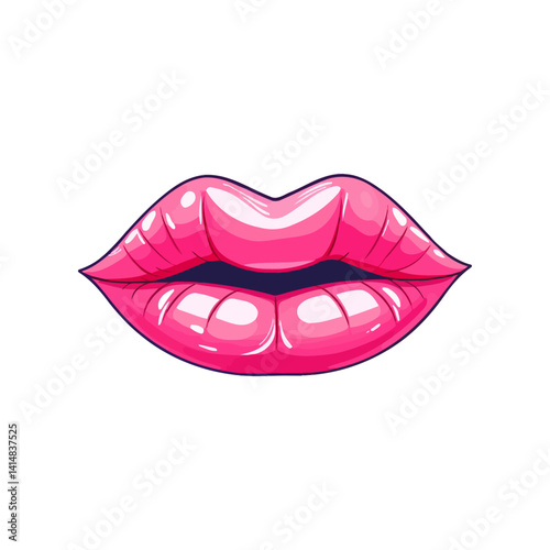 Detailed and glossy illustration of full pink lips slightly parted to reveal white teeth. Represents beauty, sensuality, makeup, and a feminine aesthetic.