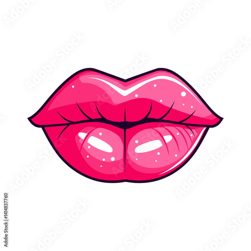 Detailed and glossy illustration of full pink lips slightly parted to reveal white teeth. Represents beauty, sensuality, makeup, and a feminine aesthetic.