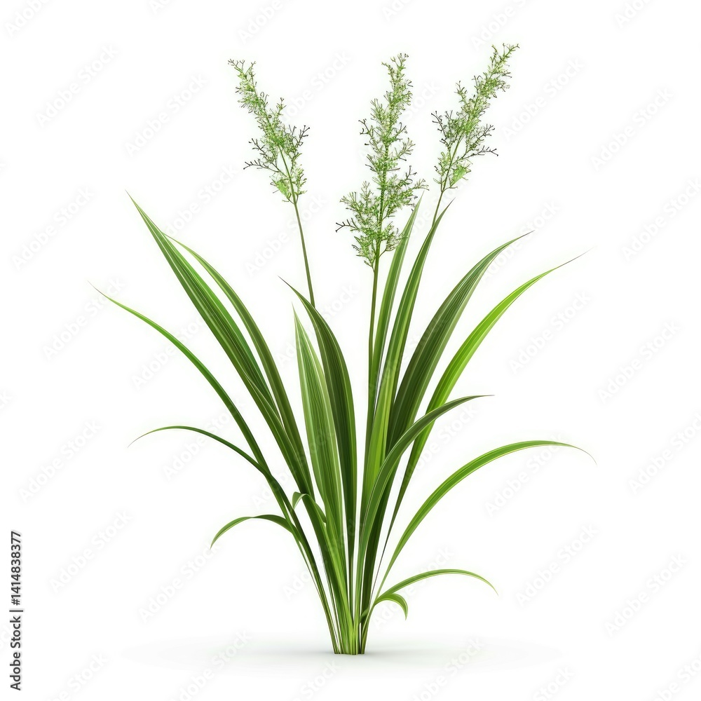 Fototapeta premium Lush green grass plant with delicate flower stalks.