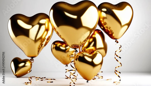 Obraz na płótnie Golden heart shaped balloons as a background. w salonie