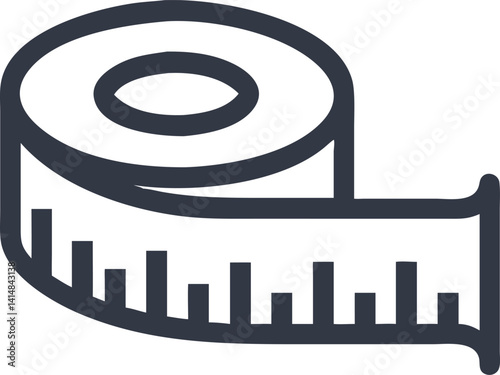 Measuring Tape Outline Icon with Transparent Background Minimalist Design
