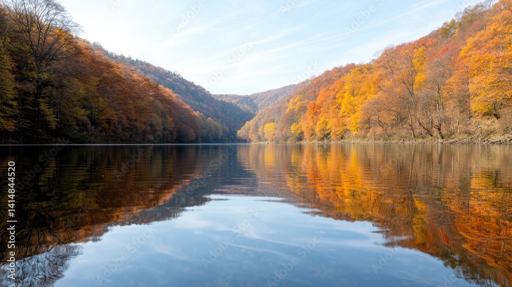 Autumn reflection calm water vibrant fall foliage Autumn reflection calm water vibrant fall foliage