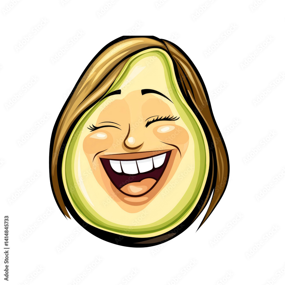 Hilarious Laughing Avocado Cartoon Character with Brown Hair Hilarious Laughing Avocado Cartoon Character with Brown Hair
