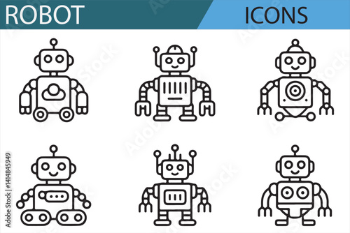 Modern Robot Icons for Technology Platforms and Digital Innovations