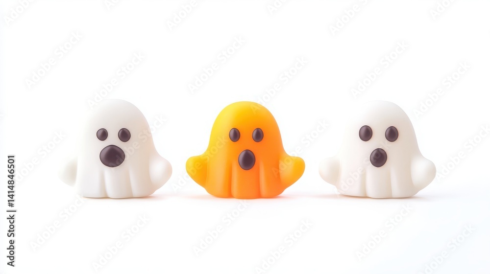White background showcasing an isolated set of ghost candies. White background showcasing an isolated set of ghost candies.