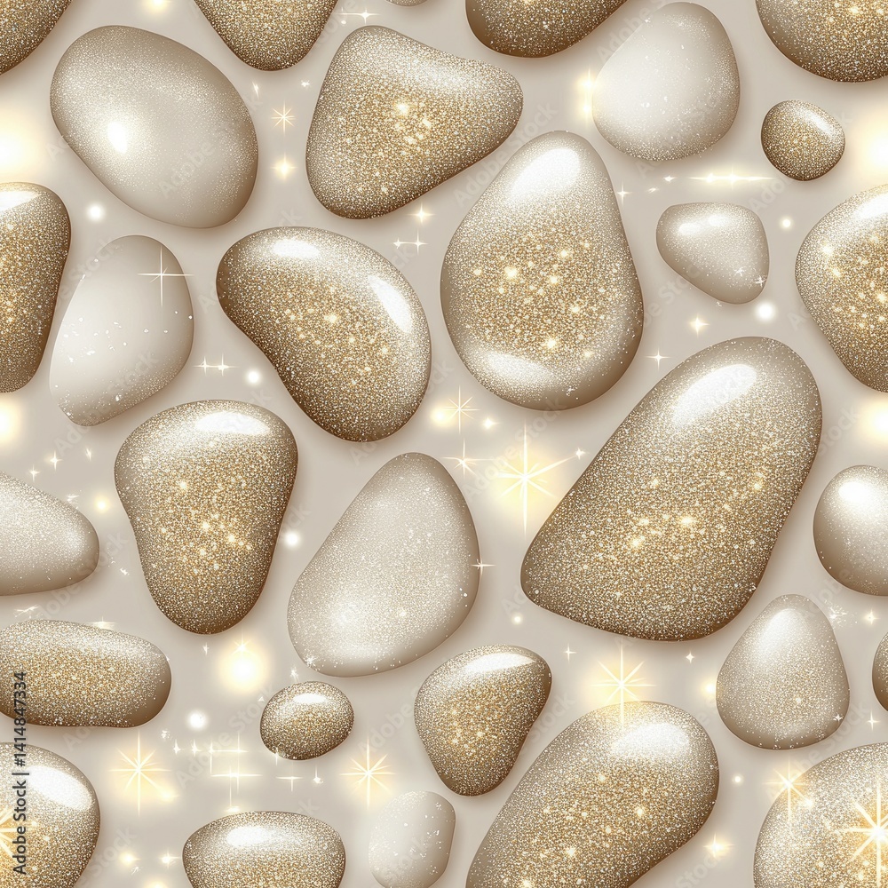Shiny golden pebbles with cream accents create an elegant, textured pattern suitable for luxury design projects SEAMLESS PATTERN