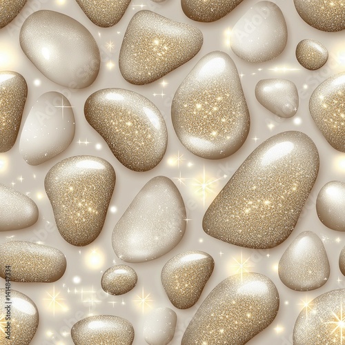 Obraz na płótnie Shiny golden pebbles with cream accents create an elegant, textured pattern suitable for luxury design projects SEAMLESS PATTERN w salonie