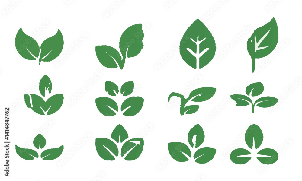 Fresh Green Leaf Icons Collection for Natural and Organic Designs Fresh Green Leaf Icons Collection for Natural and Organic Designs