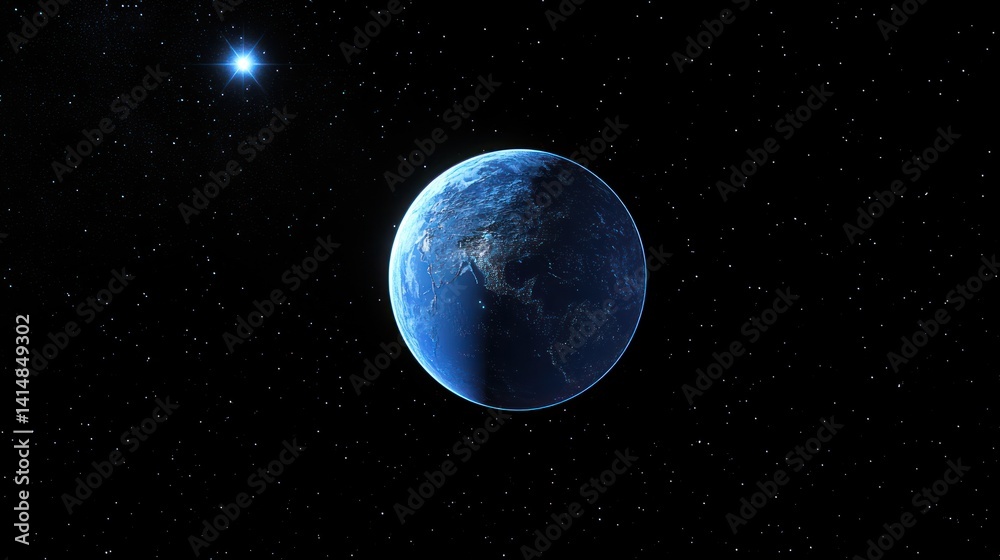 Earth in space, night view, cosmic background, educational use Earth in space, night view, cosmic background, educational use