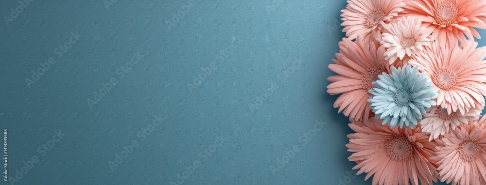Colorful flowers adorn the head of a Black woman, set against a solid teal background, emphasizing intricate details and style