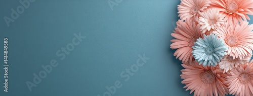 Obraz na płótnie Colorful flowers adorn the head of a Black woman, set against a solid teal background, emphasizing intricate details and style w salonie