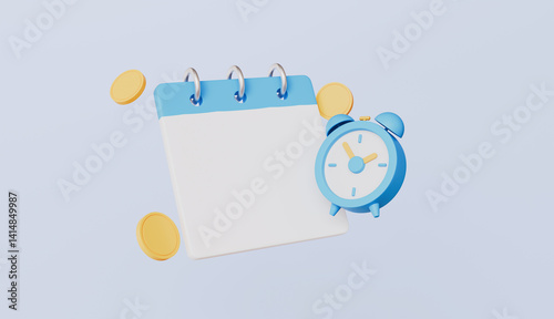 Calendar and alarm clock with gold coins, business planning and timely payment concept
