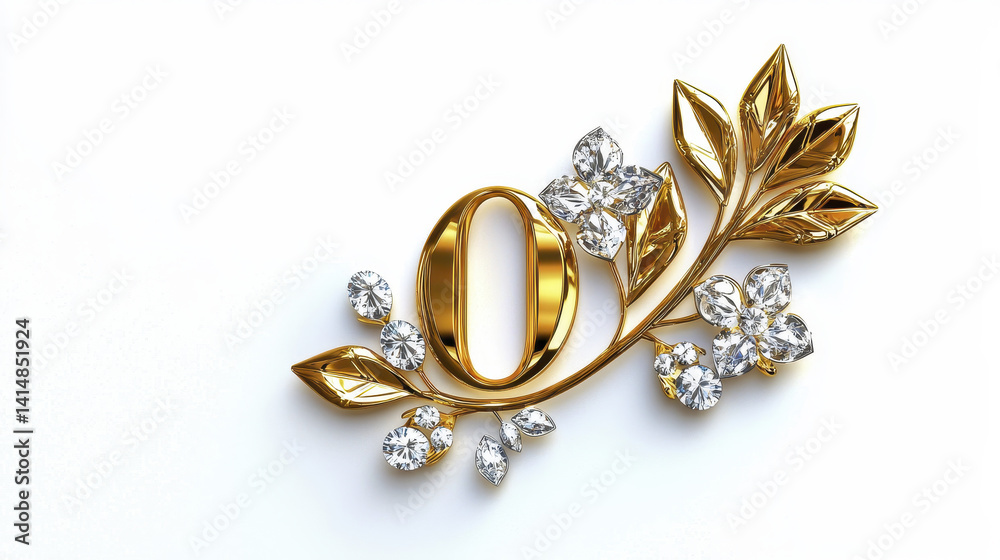 Glamorous golden numeric design with floral elements and diamonds Glamorous golden numeric design with floral elements and diamonds
