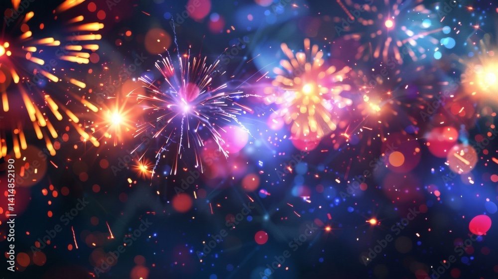 Fototapeta premium Sparkling Celebration: A Vibrant Display of Fireworks Against a Dark Sky for Festive Occasions