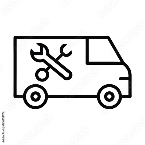 Outline Van with Wrench on Transparent Background, Auto Repair and Maintenance Icon