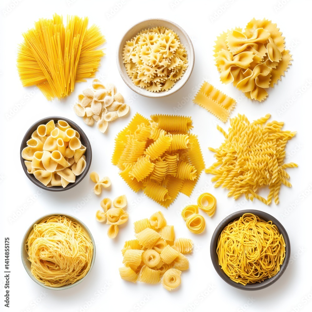 Assortment of Dried Pasta Shapes on White Background Assortment of Dried Pasta Shapes on White Background