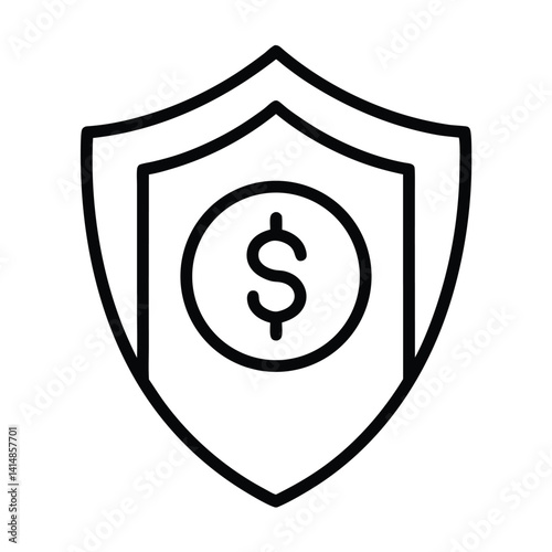 Shield Dollar Sign Secure Finance Outline on Transparent Background Icon Design
