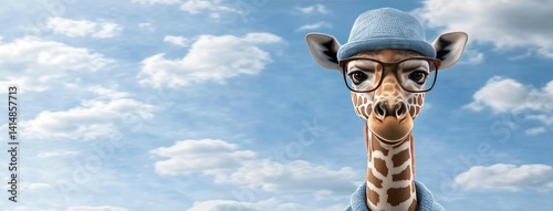 Obraz na płótnie A cute giraffe dressed in glasses and a hat strikes a charming pose, showcasing its playful personality in vibrant detail w salonie