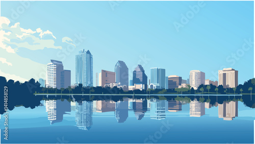Orlando skyline at daytime with clear skies and towering skyscrapers as a vector illustration.eps