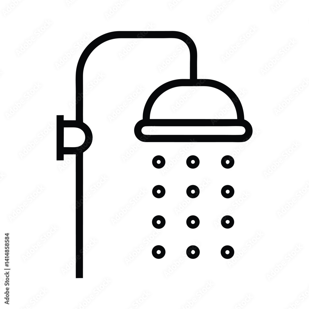 Shower Head Icon with Falling Water Droplets Minimalist Design on Transparent Background Shower Head Icon with Falling Water Droplets Minimalist Design on Transparent Background