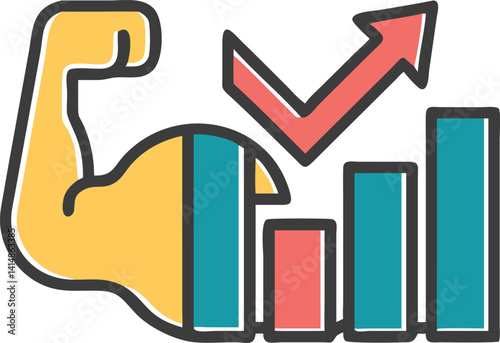 Strong Arm, Bar Chart with Arrow on Transparent Background Business Growth Concept