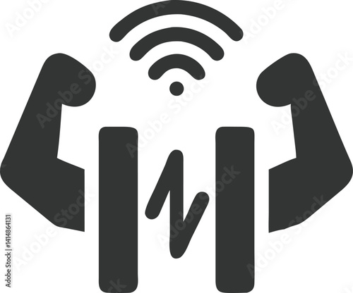 Strong Connection Signal with Biceps, Wireless Icon on Transparent Background