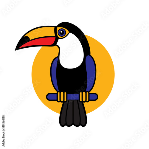 Toucan cartoon, Vector icon of toucan bird, Exotic colorful bird illustration