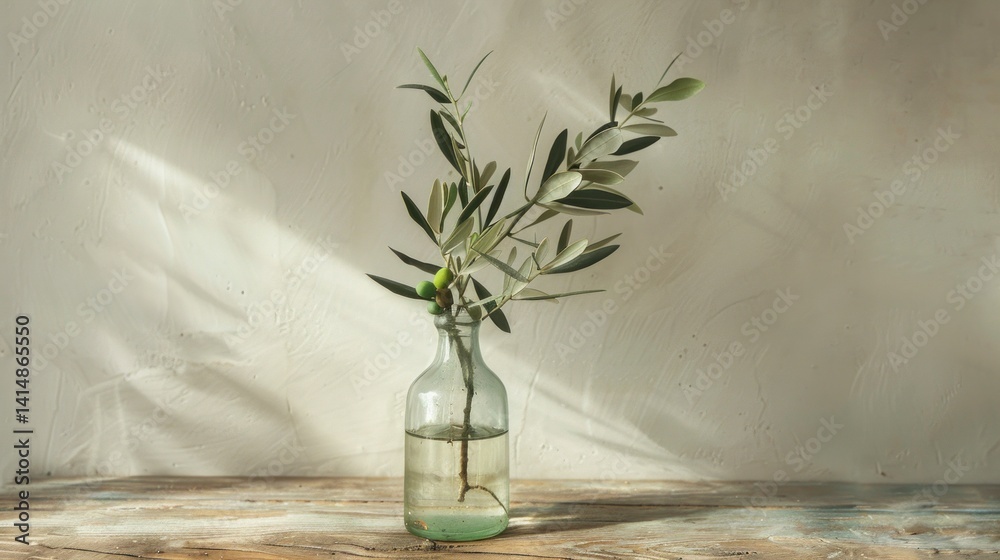 Olive branch arrangement in clear glass bottle Olive branch arrangement in clear glass bottle