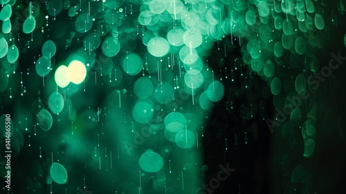 Emerald Rain Bokeh: Abstract Green Water Droplets Background Texture