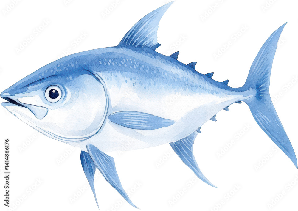 Fototapeta premium Watercolor Painting of a Bluefin Tuna Fish Detailed Illustration