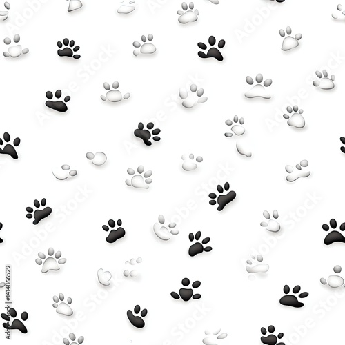 Obraz na płótnie This design features a seamless arrangement of black cat paw prints scattered across a clean white surface, showcasing high detail SEAMLESS PATTERN w salonie