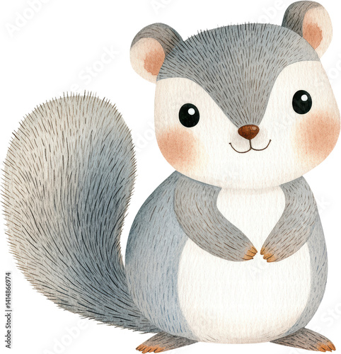 Adorable Watercolor Baby Squirrel Illustration Perfect for Children's Books and Cute Designs