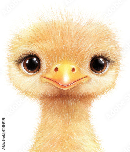 Adorable Baby Ostrich Chick Portrait Close Up Fluffy Feathers and Big Eyes